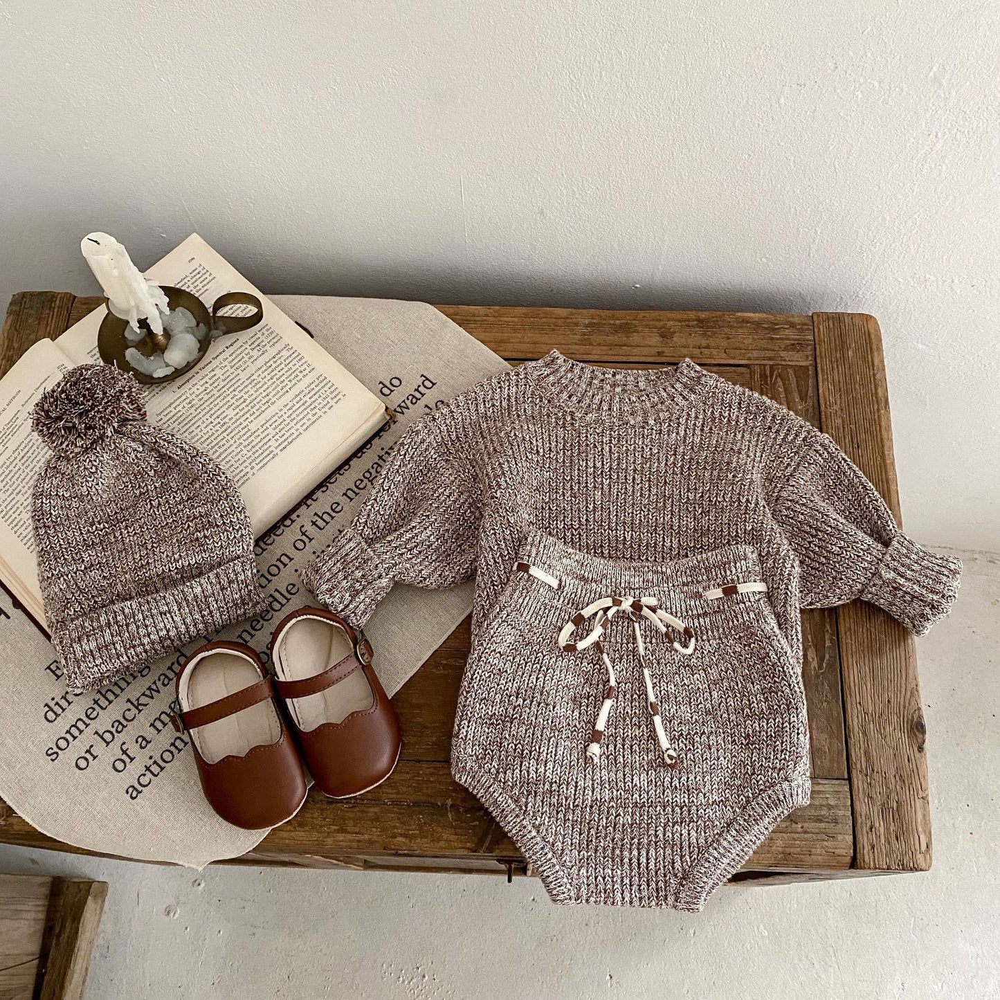 Mixed Color Pullover Knitted 3-piece Set