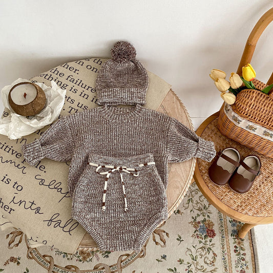 Mixed Color Pullover Knitted 3-piece Set