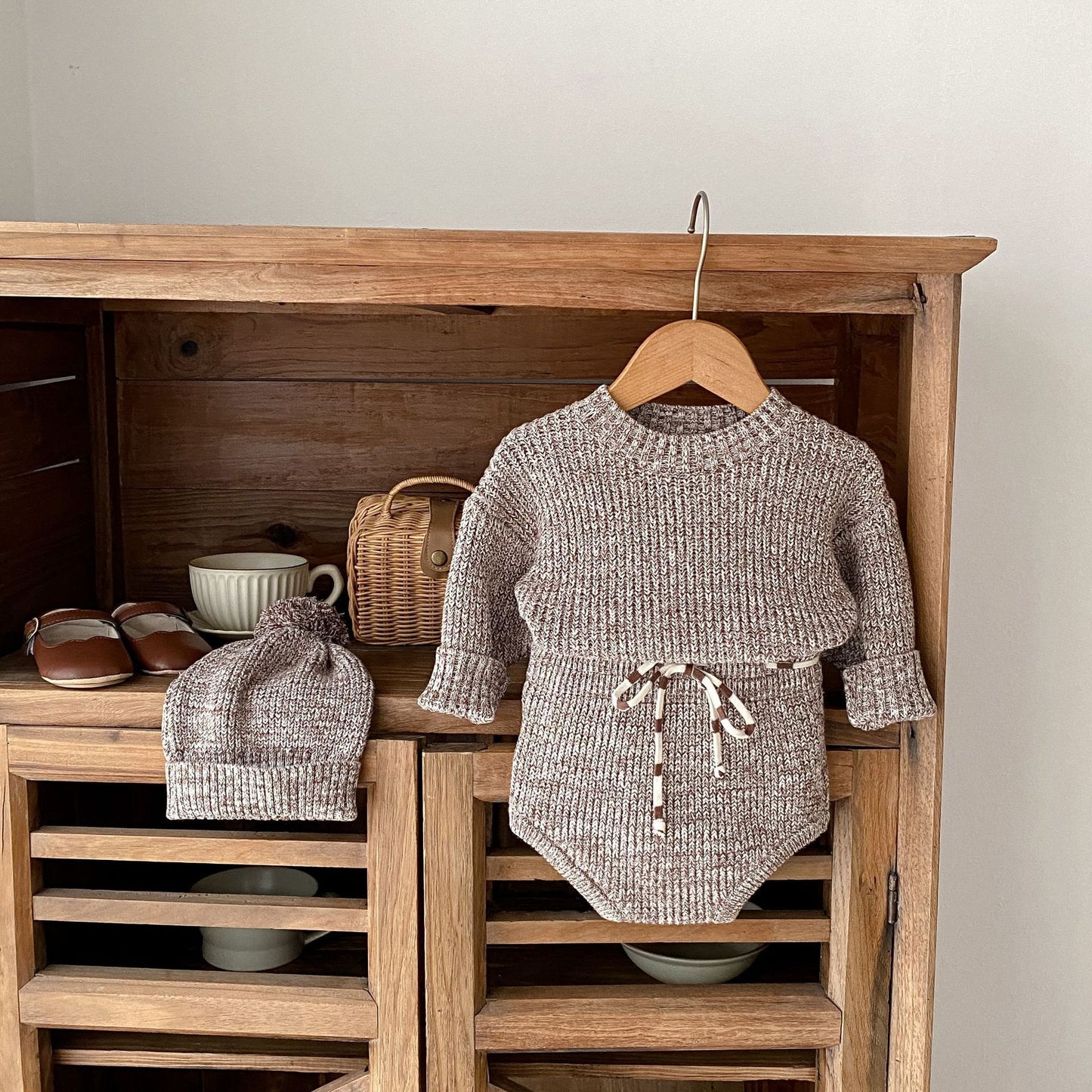 Mixed Color Pullover Knitted 3-piece Set