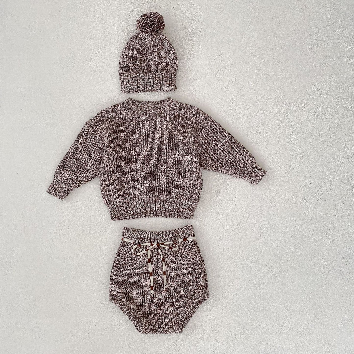 Mixed Color Pullover Knitted 3-piece Set