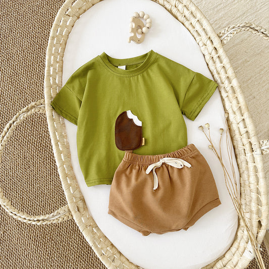 Girls' Casual Round Neck Cotton Short Sleeve & Shorts